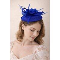 SVNX Women's Gauze Swirl Flower Feather Fascinator in Blue