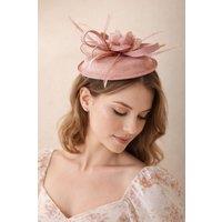 SVNX Women's Gauze Swirl Flower Feather Fascinator in Pink