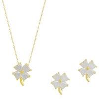 Spero London Women's Four Leaf Clover Sterling Silver Necklace & Earring Set - White in Gold