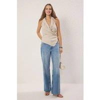HOXTON GAL Women's Draped Wrap V-Neck Modal Sleeveless Top in Beige | Size: 14