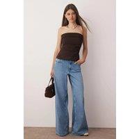 HOXTON GAL Women's Strapless Draped Fitted Woven Top in Brown | Size: 10