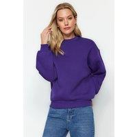 HOXTON GAL Women's Thick Fleece-Lined Regular Fit Crew Neck Sweatshirt in Purple | Size: XS