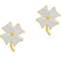 Spero London Women's Four Leaf Clover Sterling Silver Stud Earring - White in Gold