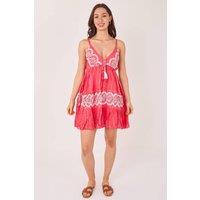 ELAINA FASHION Women's Bohemian Lace Detail Mini Dress in Coral