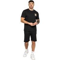 Enzo Men's Applique Emblem T-Shirt & Shorts Set in Black | Size: Medium