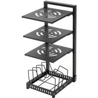 Living and Home 4-Tier Height-Adjustable Kitchen Pan Organizer Rack with Lid Holder in Black