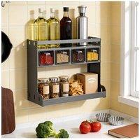 Living and Home 3-Tier Kitchen Spice Rack with 4 Seasoning Boxes in Grey