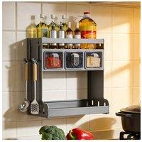 Living and Home 3-Tier Kitchen Spice Rack with 3 Seasoning Boxes in Grey