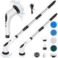 Living and Home 9 in 1 Cordless Handheld Electric Spin Scrubber with Long Handle in White