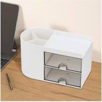 Living and Home Plastic Desktop Multi-Compartment Storage Organiser Box with Drawers in White