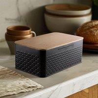 Living and Home Countertop Metal Bread Box Container Bread Bin with Bamboo Lid in Black