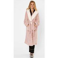 OHS Flannel Fleece Hooded Dressing Gown Sherpa Bathrobe in Light Pink