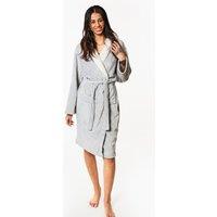 OHS Flannel Fleece Hooded Dressing Gown Sherpa Bathrobe in Silver