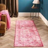 OHS Vintage Print Washable Runner Rug Non Slip Area Floor Mat in Bright Pink | Size: 60 cm x 150 cm