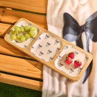 OHS Summer Print Bamboo 3 Section Picnic Dip Board Lightweight Outdoor in White