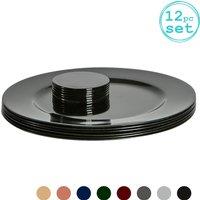 Argon Tableware 12pc Metallic Charger Plates & Coasters Set - Reusable Table Placemats in Black