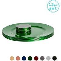 Argon Tableware 12pc Metallic Charger Plates & Coasters Set - Reusable Table Placemats in Green