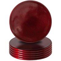 Argon Tableware 10cm Metallic Coasters - Set of 6 - Round Dining Table Drinks Mats in Dark Red