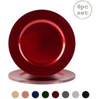 Argon Tableware 33cm Metallic Charger Plates - Set of 6 - Reusable Dining Placemats in Red