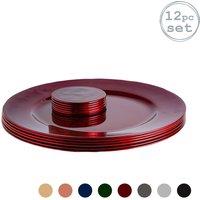 Argon Tableware 12pc Metallic Charger Plates & Coasters Set - Reusable Table Placemats in Dark Red