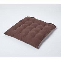 Homescapes Seat Pad Luxury 100% Cotton Indoor Outdoor Garden Cushion, Button Tie, 40cm in Brown