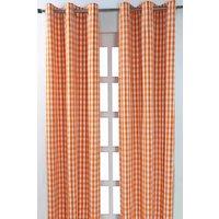 Homescapes Cotton Block Check Gingham Eyelet Curtain Pair in Orange | Size: 117 cm width x 137 cm drop