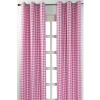 Homescapes Cotton Block Check Gingham Eyelet Curtain Pair in Pink | Size: 117 cm width x 137 cm drop