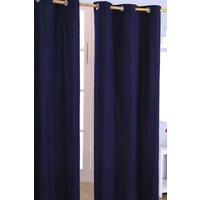 Homescapes Plain Cotton Ready Made Eyelet Curtain Pair in Navy | Size: 140 cm width x 183 cm drop