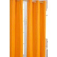 Homescapes Plain Cotton Ready Made Eyelet Curtain Pair in Orange | Size: 117 cm width x 137 cm drop