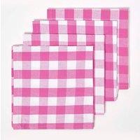 Homescapes Block Check Cotton Gingham Napkins, Set of 4 in Pink