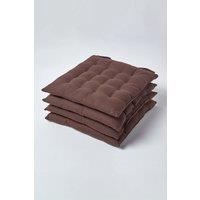 Homescapes 4 Pack Seat Pads Luxury 100% Cotton Indoor Outdoor Garden Cushion, 40cm in Brown | Size: 40 cm x 40 cm
