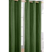 Homescapes Plain Cotton Ready Made Eyelet Curtain Pair in Dark Olive | Size: 140 cm width x 229 cm drop