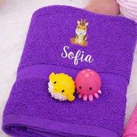 Duncan Stewart Kid's Personalised Giraffe Bath Towel in Purple