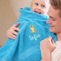 Duncan Stewart Kid's Personalised Giraffe Bath Towel in Turquoise