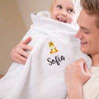 Duncan Stewart Kid's Personalised Giraffe Bath Towel in White