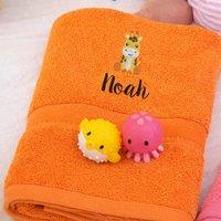 Duncan Stewart Kid's Personalised Giraffe Bath Towel in Orange