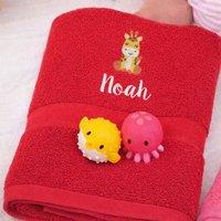 Duncan Stewart Kid's Personalised Giraffe Bath Towel in Red