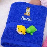 Duncan Stewart Kid's Personalised Giraffe Bath Towel in Royal