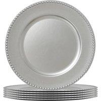 Argon Tableware Round Charger Plates - 33cm - Bead Design - Pack of 6 in Silver
