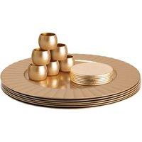 Argon Tableware 18pc Round Charger Plates Set - 33cm - Flute Design in Gold