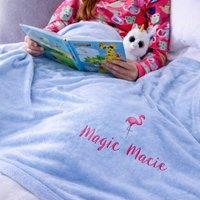 Duncan Stewart Ultra Soft Children's Personalised Flamingo Blanket in Blue | Size: 140 cm x 180 cm