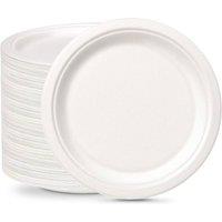 ECONX Disposable Bagasse Plates 9 Inch Paper Party Plates For Picnics BBQ in White | Size: 50 Pieces
