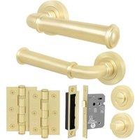 AFIT Brass Door Handle Bathroom Set Satin Brass Bathroom Lock Hinges in Gold | Size: 150mm x 150mm