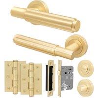 AFIT Brass Door Handle Bathroom Set Satin Brass Bathroom Lock Hinges in Gold | Size: 150mm x 150mm