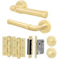 AFIT Brass Door Handle Bathroom Set Satin Brass Bathroom Lock Hinges in Gold | Size: 150mm x 150mm