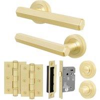 AFIT Brass Door Handle Bathroom Set Satin Brass Bathroom Lock Hinges in Gold | Size: 150mm x 150mm
