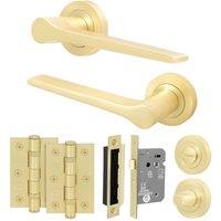 AFIT Brass Door Handle Bathroom Set Satin Brass Bathroom Lock Hinges in Gold | Size: 150mm x 150mm