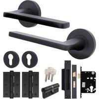 AFIT Black Door Handle Euro Lock Cylinder Set Latch Locks Hinges | Size: 150mm x 150mm