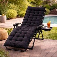 Royalford Sun Lounger Cushion 160x50cm Thin Padded Outdoor Garden Cushion in Black | Size: 160x50 cm