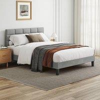 Dprodo Velvet Upholstered Button Tufted Headboard Bed Frame in Light Grey | Size: Double